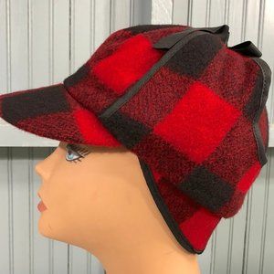 Scotch Hunting Red Plaid Lace Wool 6 3/8 Winter Vintage Langenberg Hat USA